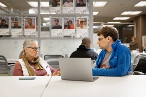 Students collaborate in Blackstone Launchpad in Bird Library as part of the Intelligence ++ workshop.